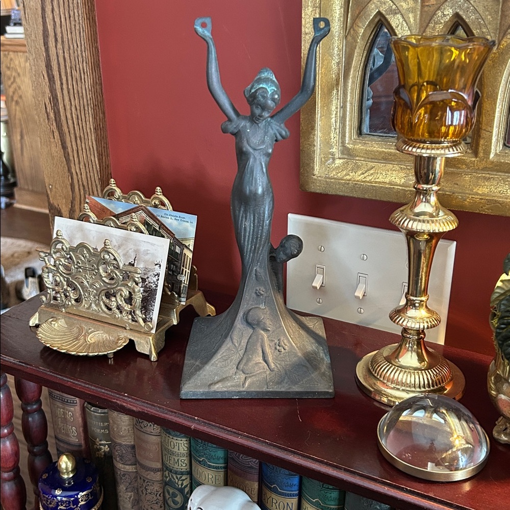 Antique Art Nouveau Bronze Figural Vanity Mirror Base - Picture 7 of 9